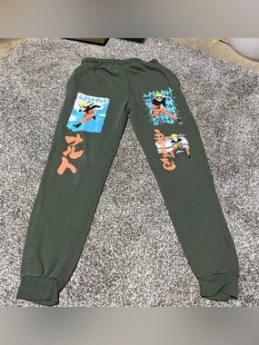 Naruto Jogger Pants Mens Size M Green Drawstring Anime Naruto Anime Note!